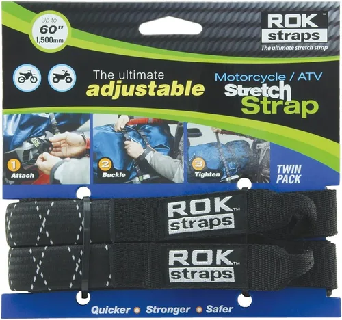 ROK Straps ROK-10050 Correa elástica ajustable para motocicleta/ATV de 45,7 cm – 152,4 cm, color negro/reflectante
