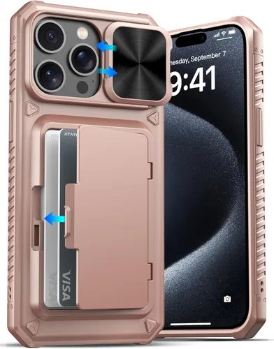 Vista 62 de ATATOO Funda tipo cartera para iPhone 16e, tarjetero integrado (3-5 tarjetas) y funda de cámara deslizante y bloqueo RFID, protección de grado Azul