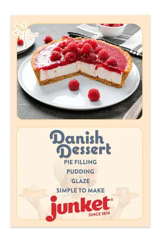 Vista 4 de Junket Mezcla de frambuesa de postre danés, para relleno de tarta de frambuesa, cobertura de tarta de queso, salsas, pudines y glaseados. Fácil.
