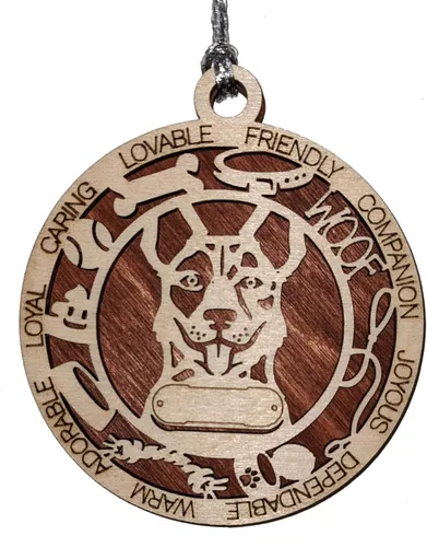 Vista 32 de Adorno de Navidad personalizado para perro Cavalier King Charles Spaniel, redondo de 3 pulgadas, madera cortada con láser de 2 capas, nombre y texto