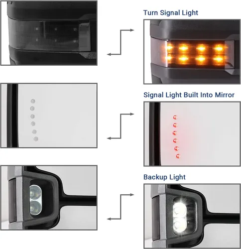 Vista 3 de Espejo de remolque para Silverado Sierra - Compatible con 2003-2007 Chevy Silverado GMC Sierra, espejos de remolque con vidrio ajustado