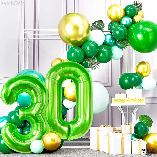 Vista 3 de KatchOn, Globo verde claro del número 30 de 40 pulgadas, globos de Mylar con el número 30, decoraciones de cumpleaños de 30 años, globos del número