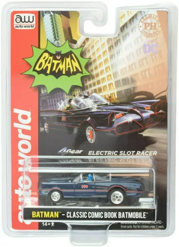 Vista 3 de Auto World x Premium Hobbies Blue Comic Book 1966 Batman Batmobile HO Scale Slot Car CP7811