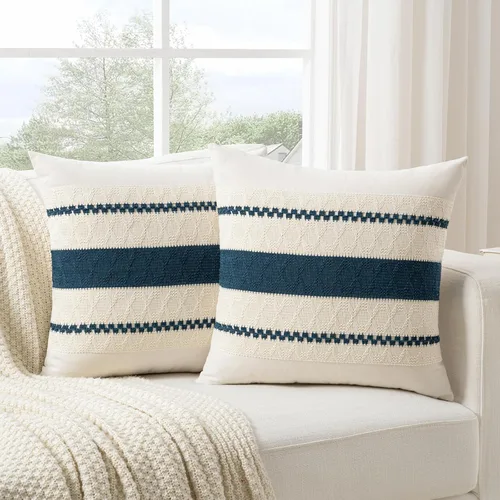 Vista 20 de Fancy Homi - Juego de 2 fundas de almohada decorativas de color azul polvoriento vintage pequeñas de 14 x 14 pulgadas para sofá, cama, silla Azul