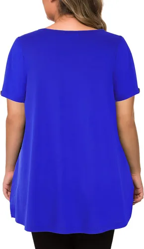 Vista 2 de MANER - Blusa de manga corta para mujer, estilo informal, corte suelto, talla L a 4XL
