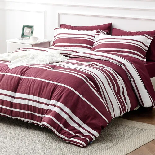 Vista 30 de BEDSURE - Juego de edredón de 7 piezas, ropa de cama a rayas verde salvia para todas las estaciones, reversible, teñido catiónico, juego de ropa