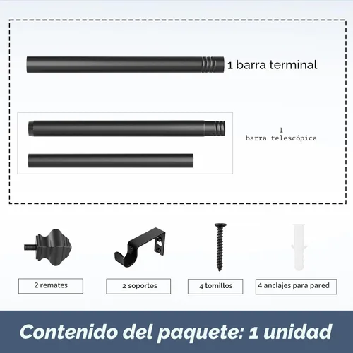 Vista 6 de Barras de cortina para ventanas de 35 a 47 pulgadas, barra de cortina negra mate de 5/8 pulgadas con soportes telescópicos ajustables