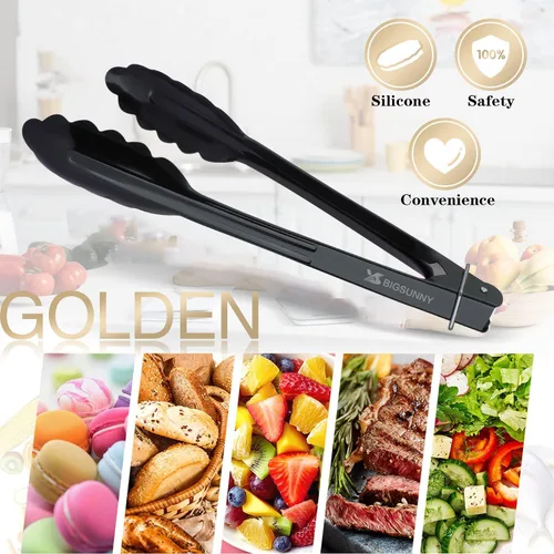 Vista 4 de MSY BIGSUNNY Pinzas de cocina de 9 pulgadas, pinzas para bufé, pinzas para servir, pinzas de aluminio negro, juego de 3