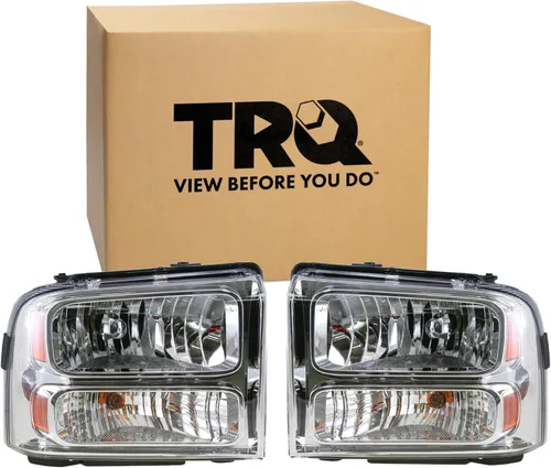 Vista 467 de TRQ Juego de Conjunto de Ensamble de Faros de 2 Piezas de Desempeño Halógeno con Marco Cromado Conductor y Lado del Pasajero Compatible con Mercedes