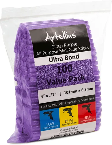 Vista 7 de Artellius Mini barras de pegamento caliente, paquete de 100, morado, estilo gatillo, barras de pegamento termofusible para uso en todas