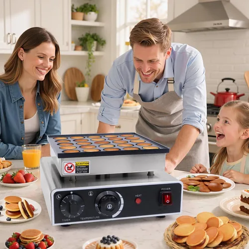 Vista 5 de Dyna-Living Mini fabricante de panqueques holandés 25 piezas comercial Mini fabricante de panqueques antiadherente Dorayaki Maker eléctrico holandés