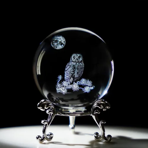 Vista 13 de HDCRYSTALGIFTS Figuras de hada de cristal láser 3D de 2.3 pulgadas con libélula y loto, bola de cristal pisapapeles con base de soporte, grabado 3D