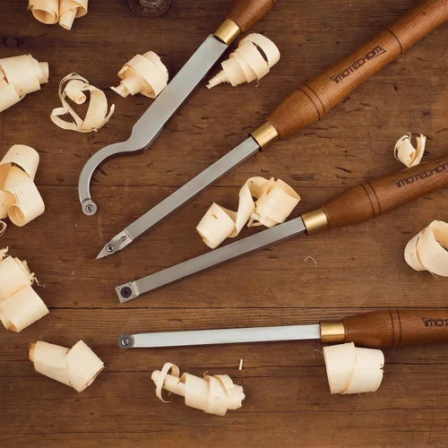 Vista 8 de Juego de 4 piezas de cinceles de torneado de madera con punta de carburo y hoja de acero inoxidable, en caja de madera
