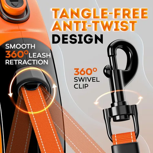 Vista 5 de Correa retráctil para perro de 18.2 pies – Cable a prueba de mordidas incluido – Diseño sin enredos de 360° – Correa reflectante resistente – Agarre