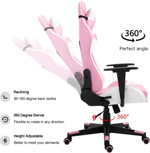 Vista 74 de Modern-Depo Black Virgo Zodiac - Silla de juegos con diseño ergonómico, giratorio y reclinable ajustable, capacidad de carga de 330 libras