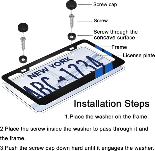 Vista 4 de YOSRTER 2 marcos de matrícula de aluminio para accesorios Dodge, marco de cubierta de matrícula, cubierta de matrícula mate, decoración delantera