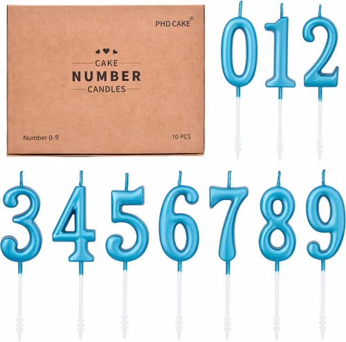 Vista 11 de PHD CAKE 10 piezas de velas numerales rosas de cumpleaños, velas numerales de pastel con números del 0 al 9, decoración de pastel brillante