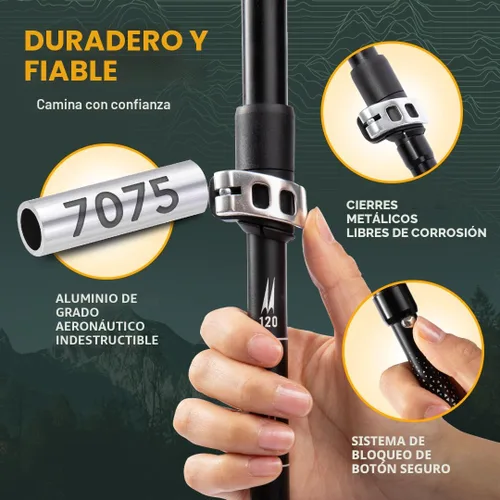 Vista 3 de Bastones de senderismo plegables de alta calidad de la marca estadounidense, ajustables, ligeros, bastones de senderismo hechos de aluminio