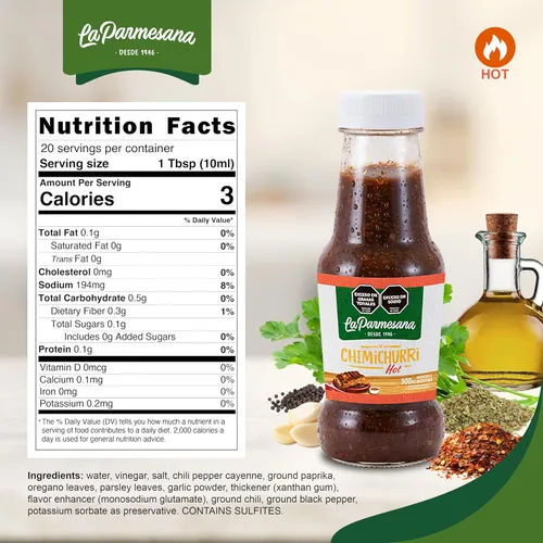 Vista 2 de La Parmesana Chimichurri Classic Sauce HOT 10.6 oz - Salsa Picante Ideal para Parrilladas, Asados - Importado de Argentina