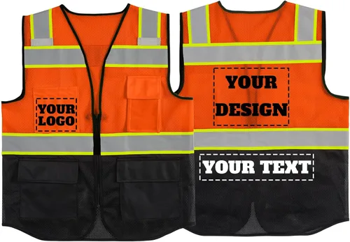 Vista 41 de Chaleco de seguridad reflectante de malla con logotipo personalizado con cremallera Chaleco de alta visibilidad para construcción al aire libre Ropa
