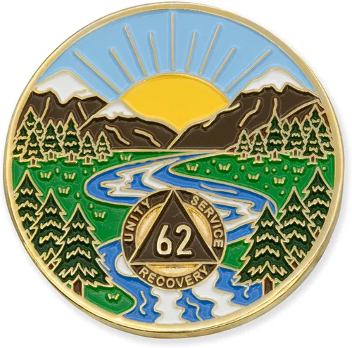 Vista 40 de Moneda AA de 1 año – Medallón de recuperación de ondas estrelladas de Sobriety Mint – azul/blanco/dorado