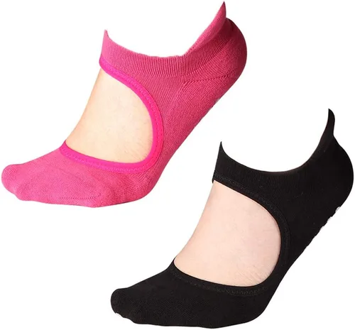 Calcetines antideslizantes para yoga pilates ballet con agarre de algodón para mujeres hombres, talla única , Rosa y negro