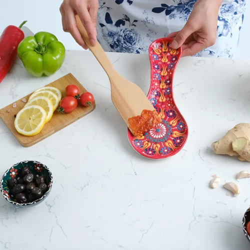 Vista 4 de Soporte de cuchara hecho a mano, soporte de cuchara de cerámica para estufa, soporte de cuchara de 10 pulgadas para encimera de cocina, soporte