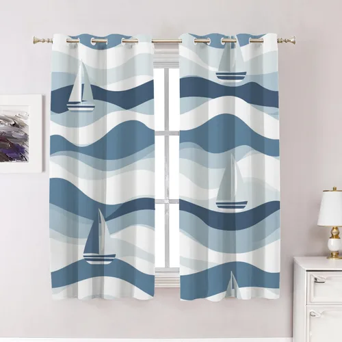 Vista 121 de Maritime Ocean Cafe Curtains,Anchors Nautical Art Blackout Tier Curtain Multilayer Polyester Short Kitchen Drapes 2 Pack 26X24 Inches