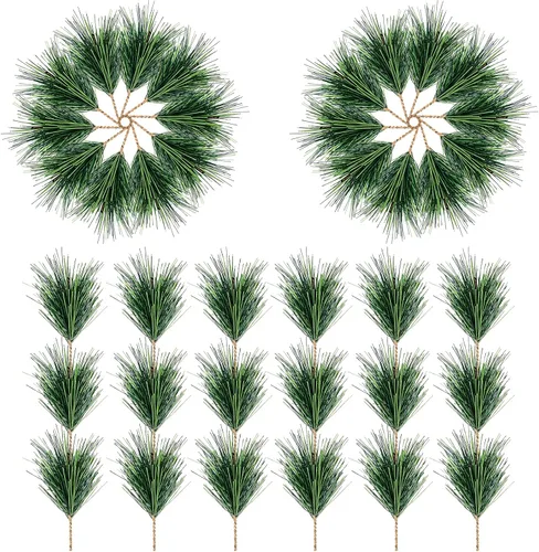 Alpurple 30 piezas de ramas de agujas de pino verde artificiales - Pequeñas ramitas de pino tallos selecciones - Selecciones de pino verde falso