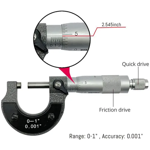Vista 4 de NORTOOLS Pinza de metal Vernier con micrómetro y regla para mediciones de precisión exterior/interior/profundidad/escalón