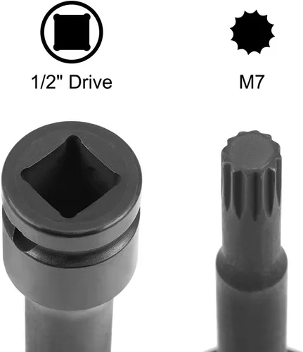 Vista 3 de uxcell 1/2" Drive x M7 (0.276 in) Impact Triple Square Spline Bit Socket, métrico 3" longitud, uso de acero CR-MO con destornilladores de impacto