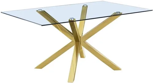 Best Quality Furniture Mesa de comedor rectangular de cristal transparente de 63 x 39 pulgadas con base de acero inoxidable dorado