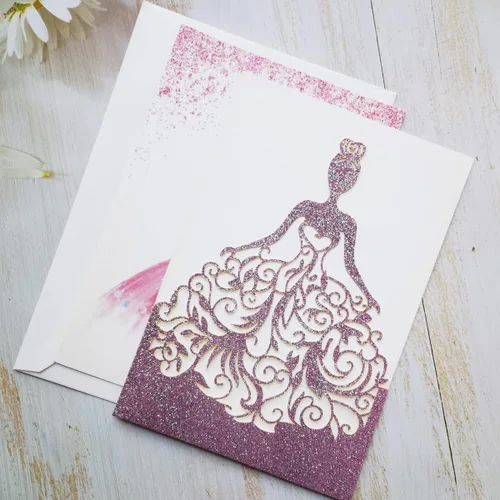 Vista 3 de FASTERCY 20 tarjetas de invitaciones de boda cortadas con láser con para despedida de soltera cumpleaños dulce 15 sobres de invitaciones de fiesta