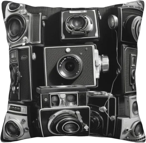 Vista 9 de Decorative Throw Pillow Covers 12"x12" Retro Cool Camera Collection Cushion Cases Square Modern Farmhouse Pillow Cases Soft Cozy Cushion Covers for