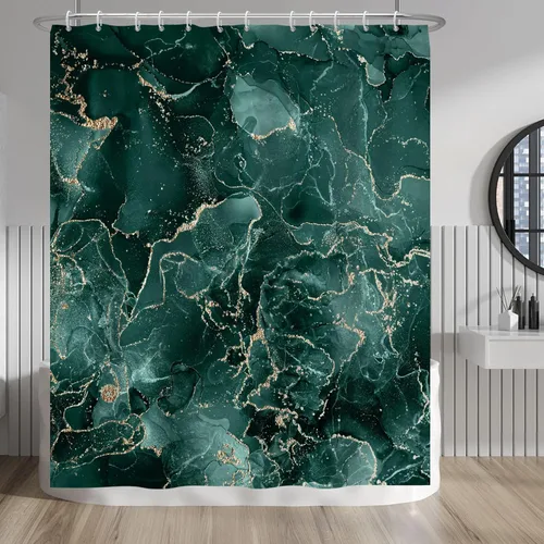 Vista 195 de Baocicco Cortina de ducha de mármol azul abstracto a rayas, decorativa, textura de lujo, línea moderna, decoración de acuarela, juego de cortinas