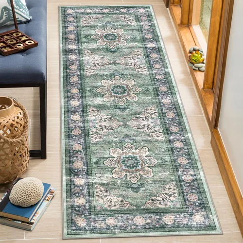 Ileading - Alfombra de pasillo vintage, alfombras de pasillo lavables a máquina con respaldo de goma, tapete antideslizante para cocina, entrada,