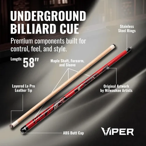 Vista 2 de Viper by GLD Products Underground 58" Pool Cue, 9 Styles, 18-21 Oz Dragón