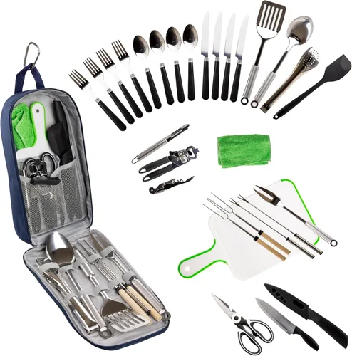 Vista 8 de Life2Go - Juego de utensilios de cocina de campamento de 12 piezas y equipo de cocina al aire libre, estuche de transporte compacto portátil