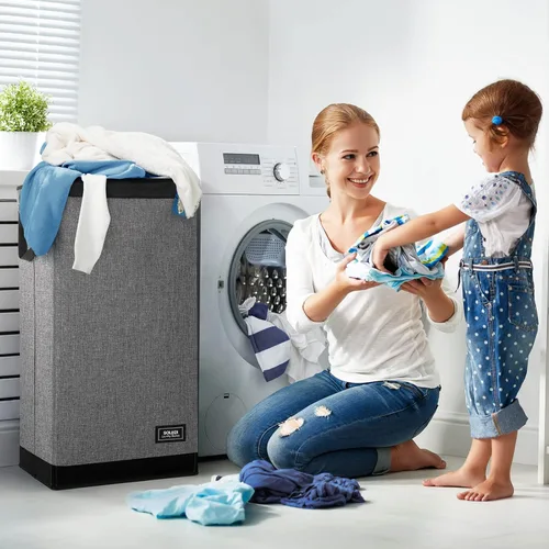 Vista 3 de SOLEDI Cesta de lavandería plegable grande y alta de 100 litros, cesta de ropa con bolsa extraíble para almacenamiento de ropa y juguetes, cestas