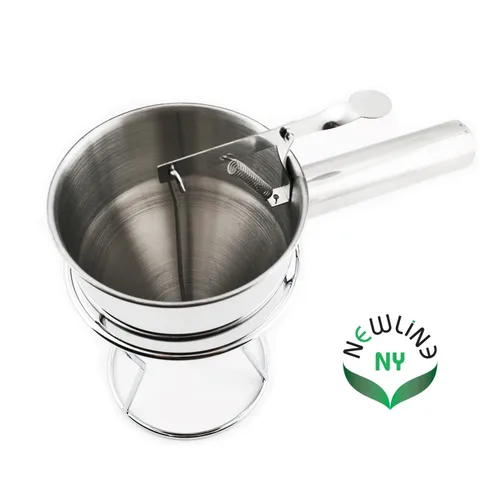 Vista 6 de NEWLINE NY Dispensador de embudo para hornear de acero inoxidable con soporte para panqueques Takoyaki, pasteles, pasteles, postres