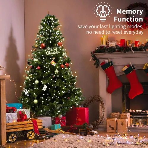 Vista 4 de BOLWEO Luces para árbol de Navidad, 280 LED, 8 líneas, 8 modos para árbol de 6 pies a 7 pies, certificación UL, decoraciones de Navidad para Blanco