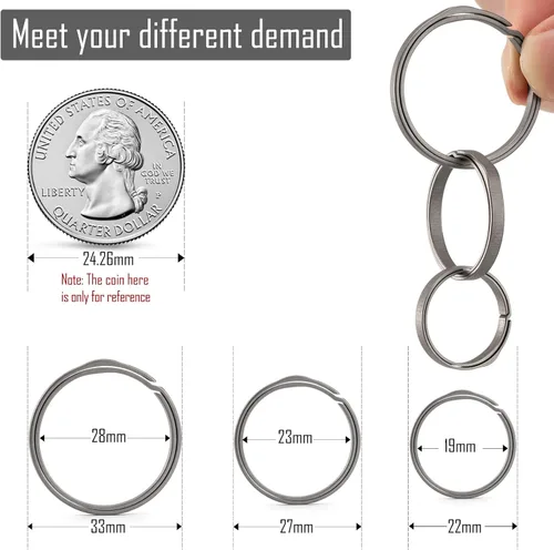 Vista 6 de KeyUnity Key Ring for Keychain, Titanium Split Ring 222733mm Side Pushing Round Flat Key Ring for Man & Women