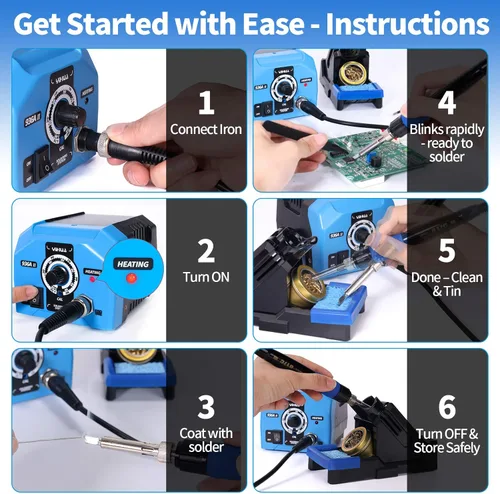 Vista 7 de YIHUA Kit de estación de soldador 936A II, 65 W con luz de trabajo inteligente. Fácil de ajustar de 392 ℉ ~ 896 ℉. Con mango de hierro enchufable