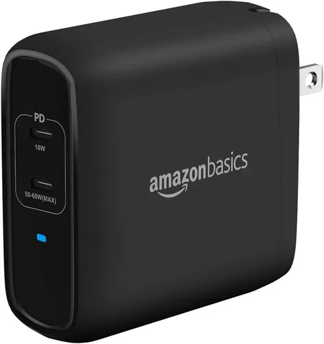 Vista 14 de Amazon Basics - Cargador de pared de 100 W, cuatro puertos, tecnología GaN, con 2 puertos USB-C (100 W, 18 W) y 2 puertos USB-A (12 W) con PD