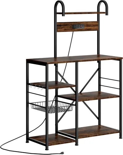 Vista 8 de JAMFLY Estante para hornear de cocina de 35.4 pulgadas con toma de corriente, mesa de café y soporte para microondas, estante de almacenamiento