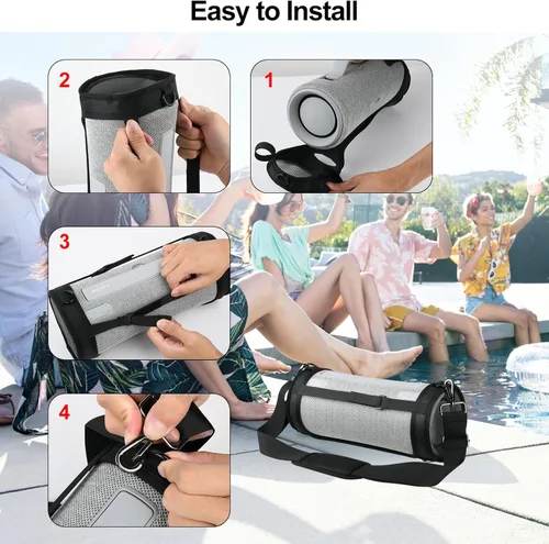 Vista 5 de TXEsign Funda de transporte de viaje compatible con altavoz portátil Sony SRS-XG300 X-Series, dos lados de malla, funda protectora con correa