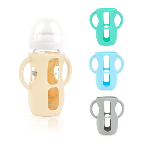 Vista 11 de 2 paquetes de fundas de silicona para biberones de vidrio Philips Avent, fundas para biberones de bebé resistentes a caídas sin BPA con asas A-rosa