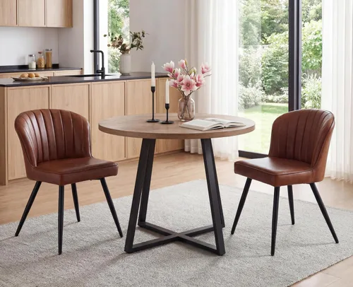 EALSON Juego de 2 sillas de comedor modernas, asiento tapizado de piel sintética marrón con respaldo curvado y patas de metal, silla auxiliar sin