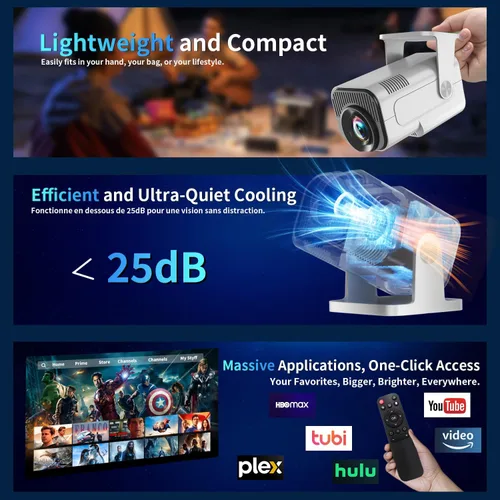 Vista 5 de [Proyector 2026 actualizado] Mini proyector compatible con 4K 1080P Keystone automático 270° giratorio con WiFi 6 y Bluetooth 5.2 proyector portátil