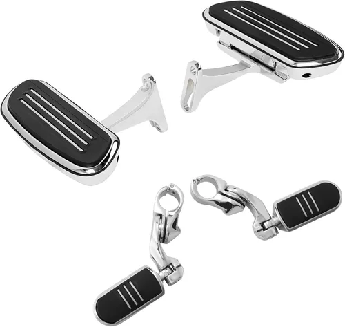 Vista 28 de XFMT Tabla de suelo delantero + estribo del pasajero trasero + estriberas de carretera en ángulo largo para Harley Streamliner Style Touring CVO